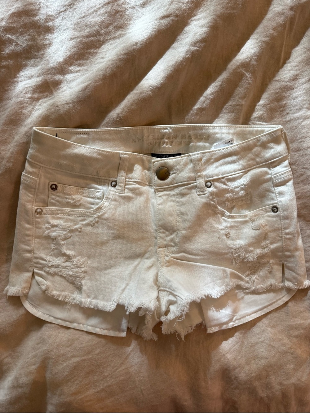 American Eagle Outfitters White Distressed Denim Jean Shorts